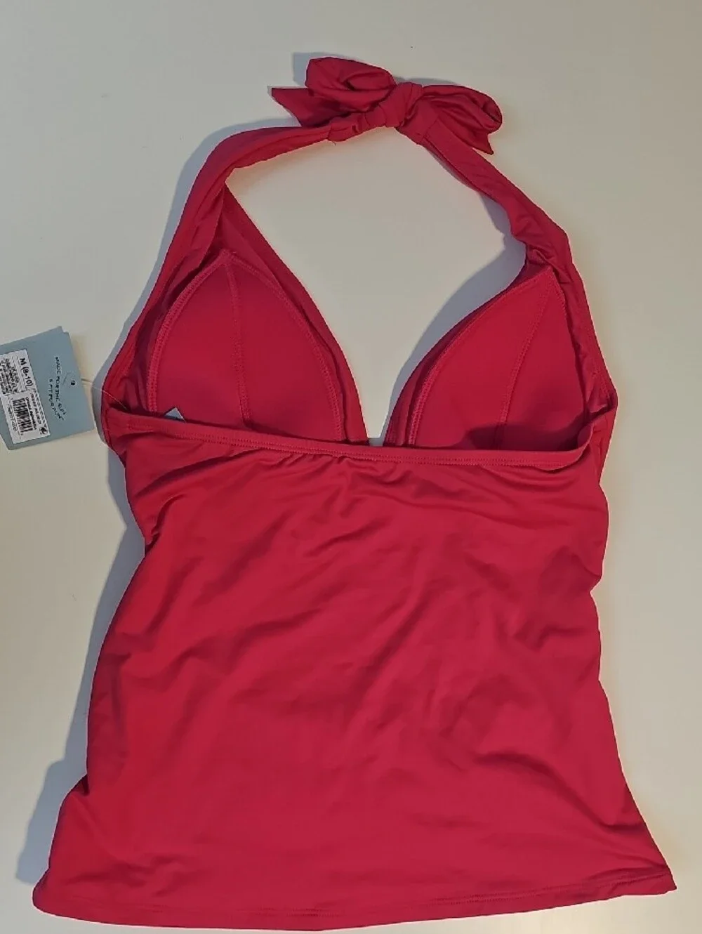 Shade & Shore Women's M Pink Smoothing Shirred Halter Tankini with Black Bottoms